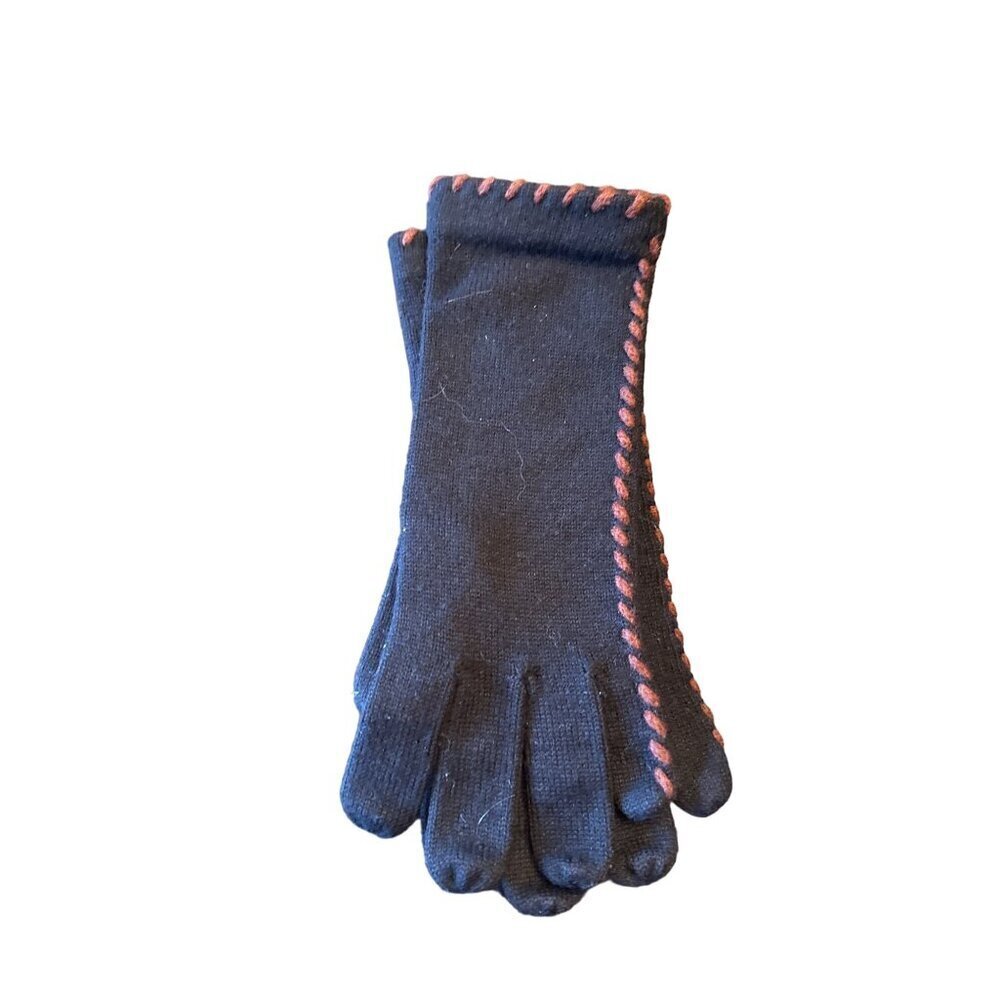 Vintage Black Knit Gloves With Red Stitching Approx‎ Size Medium